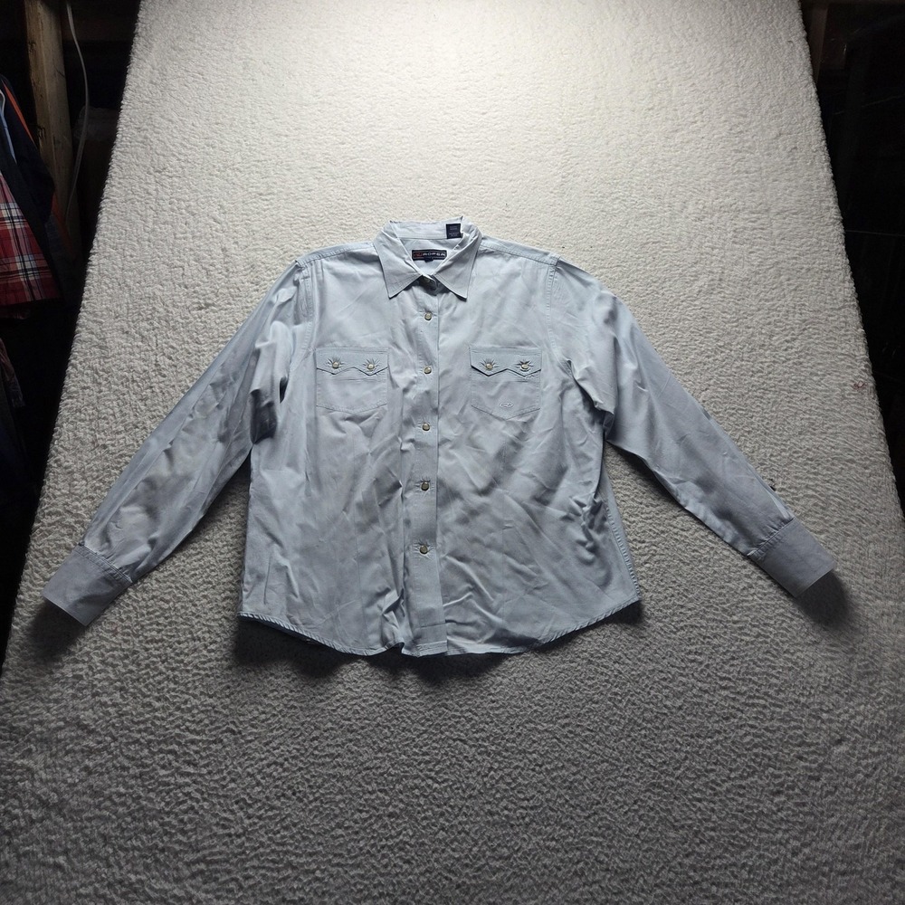 Roper Shirt Mens XL Blue Solid Long Sleeve Western Snap Button-Up Cotton Pockets
